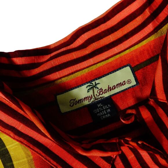 Tommy Bahama Silk Striped Hawaiian Crab Print Button Down Shirt XL - Picture 3 of 6